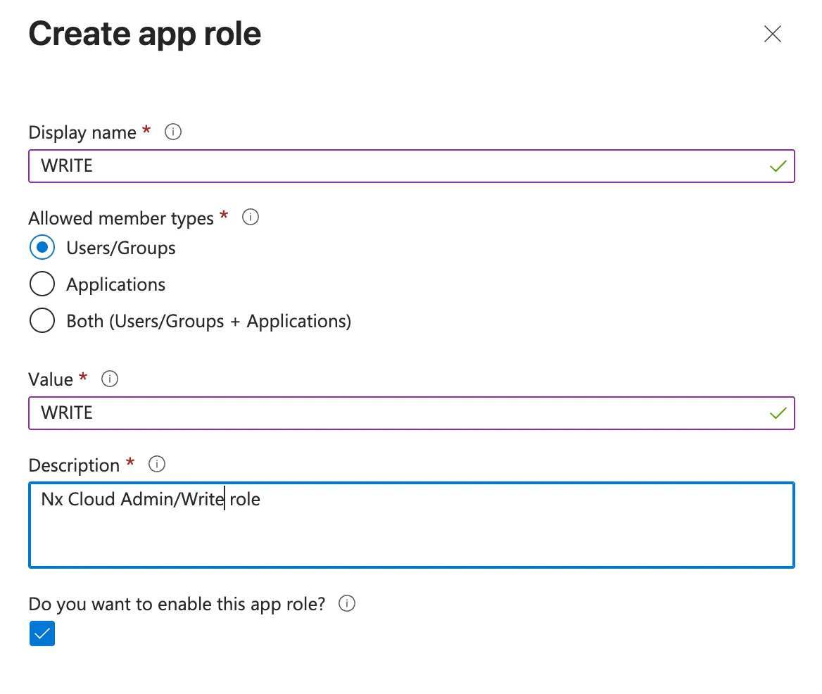 Create the WRITE app role