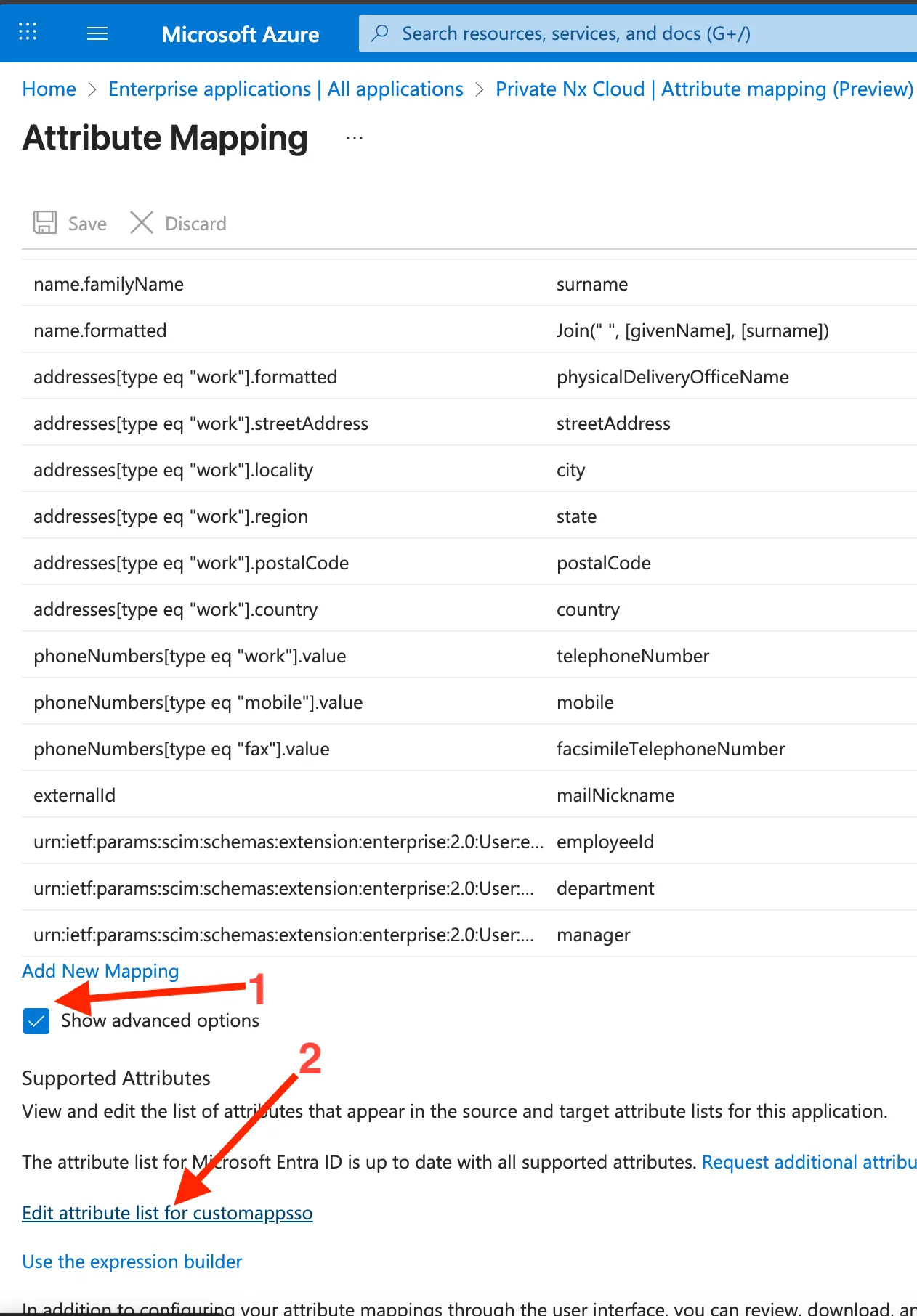 Edit the attribute list for the custom SCIM app