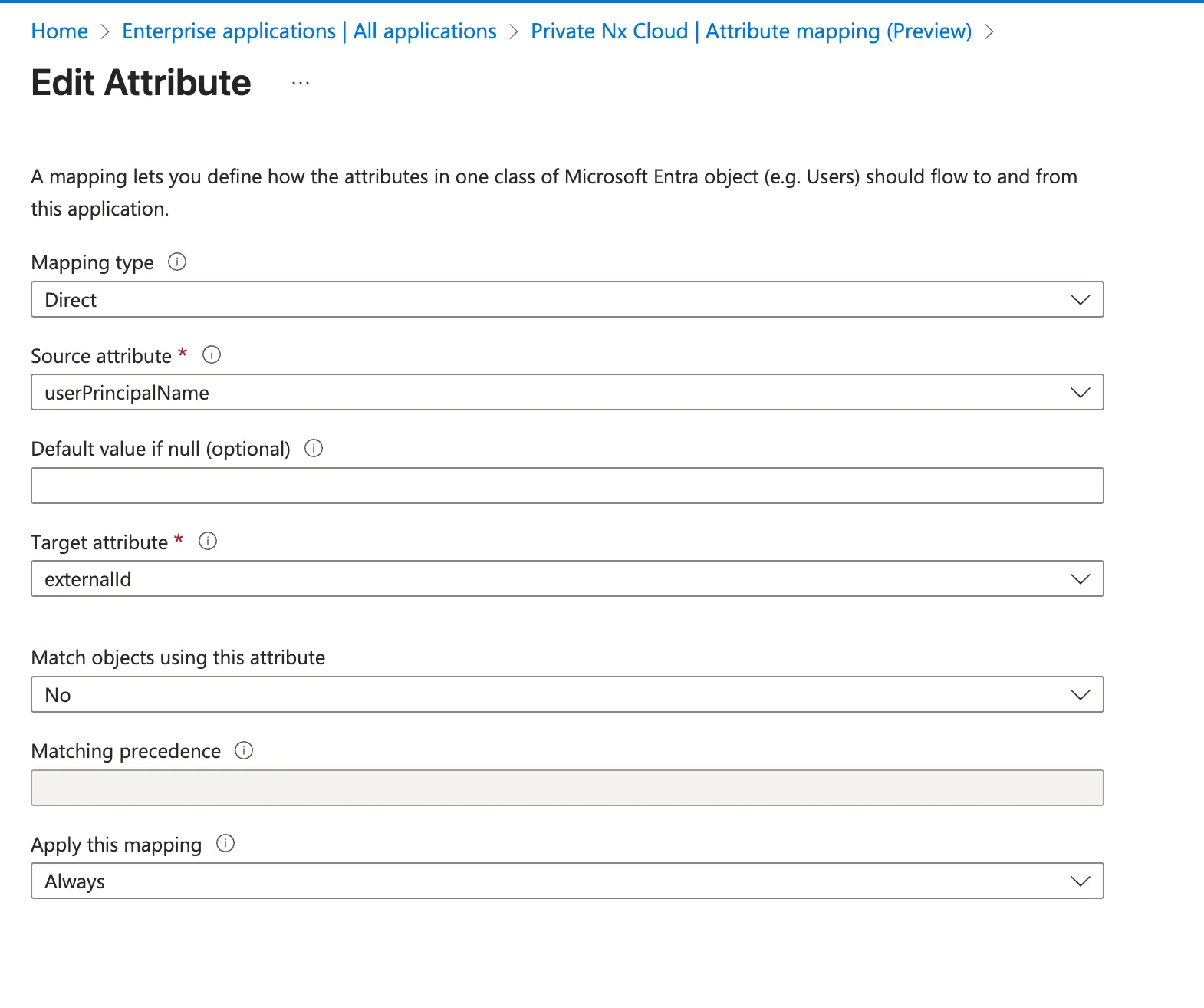 Map userPrincipalName to externalId