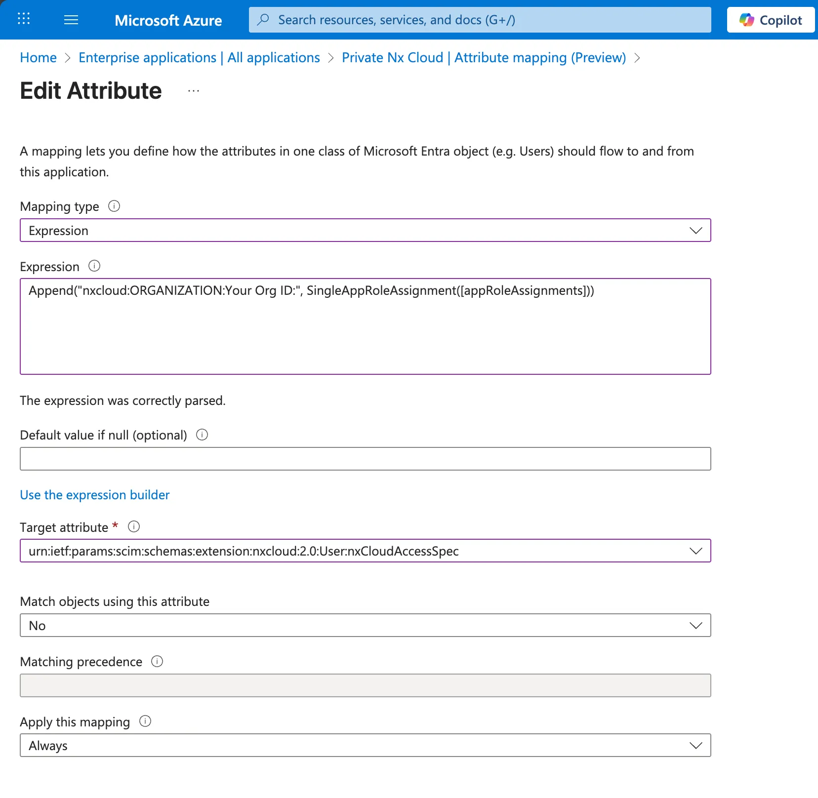 Map the app role assignment to the nxCloudAccessSpec expression
