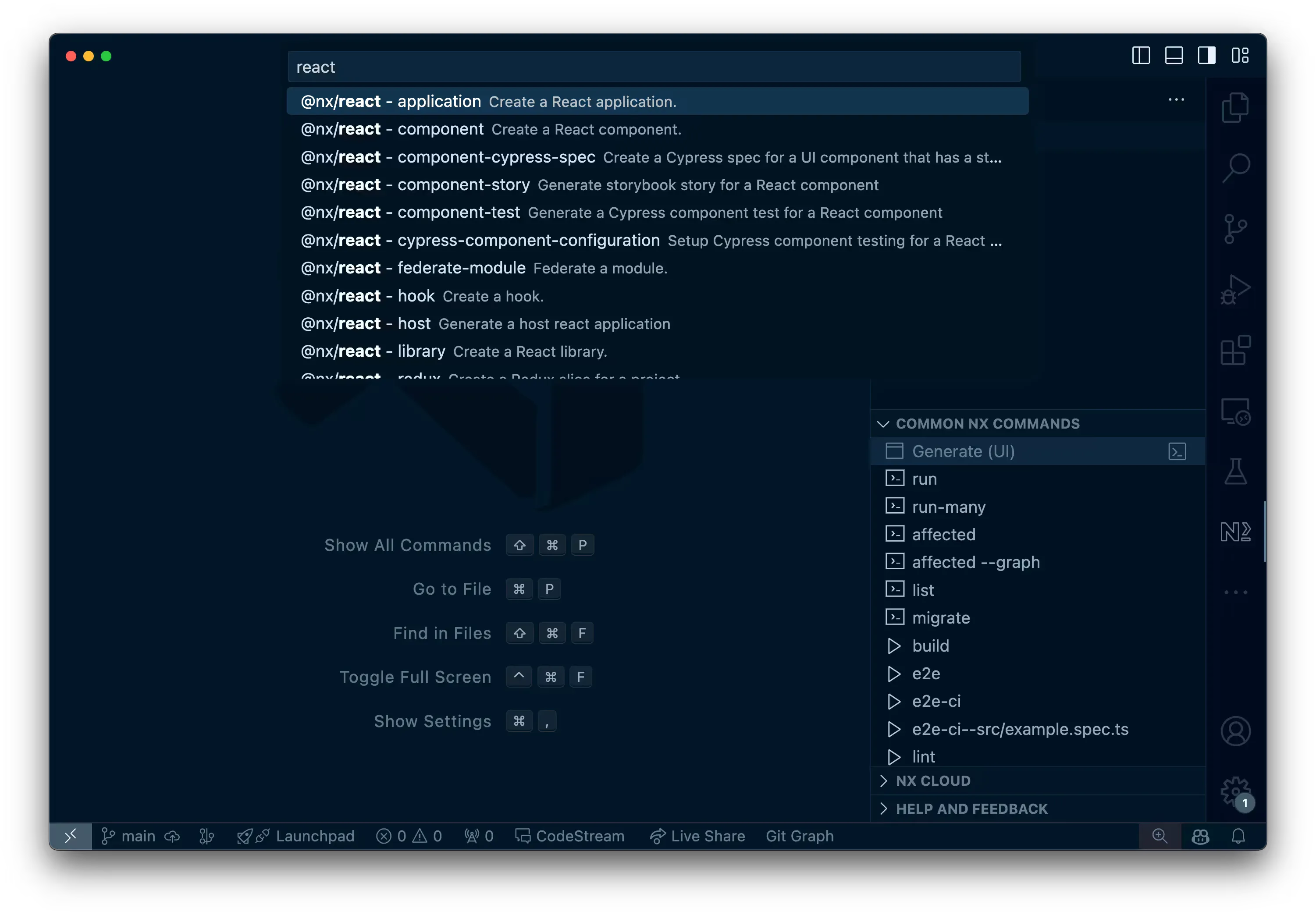 Using Nx Console to run generators