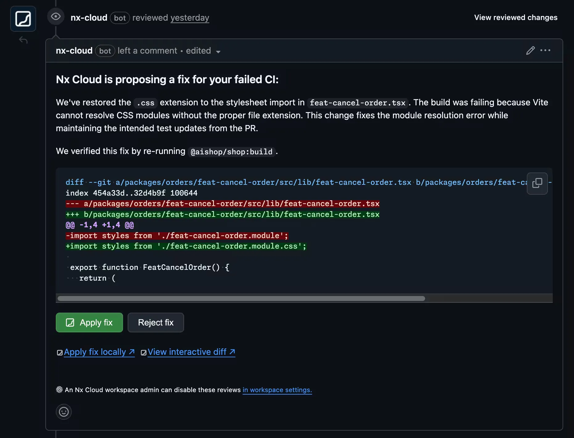 Self-Healing CI GitHub Comment